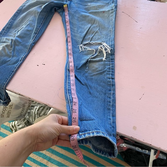 Levis 501 Tapered leg cropped Foldover jeans women’s size 28 x 28 distressed - Picture 7 of 16